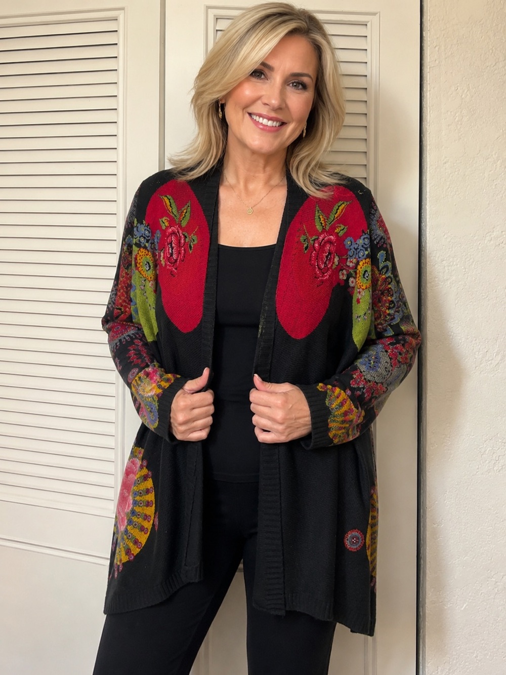 Desigual Floral Medallion Mandala open front  knit Cardigan Multicolor M/L ?